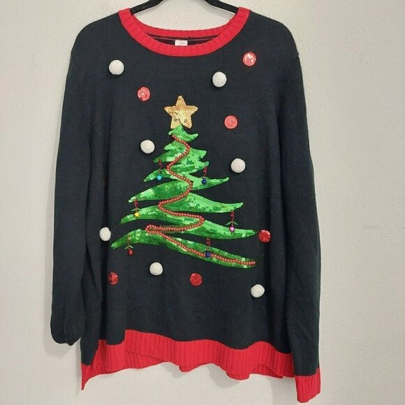 Holiday Time Ugly Christmas Sweater Christmas Tree  Black Red Women's Size XXL - Picture 2 of 8